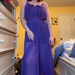 Unique Vintage Purple Pleated Maxi Dress